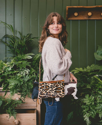 Diana 2 in 1 Clutch - Leopard Print - Tan Leather - Will Bees Bespoke