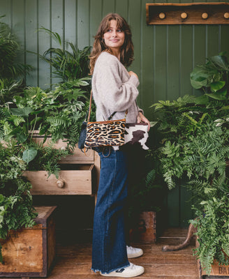 Diana 2 in 1 Clutch - Black Snake Print - Black Leather - Will Bees Bespoke