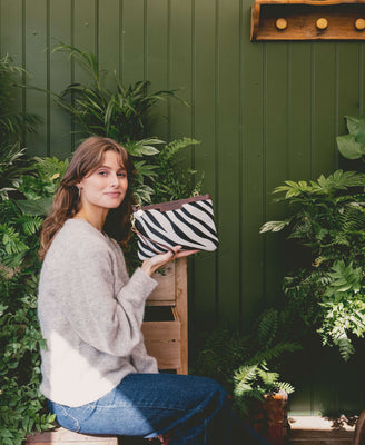 Diana 2 in 1 Clutch - Zebra Print - Brown Leather - Will Bees Bespoke