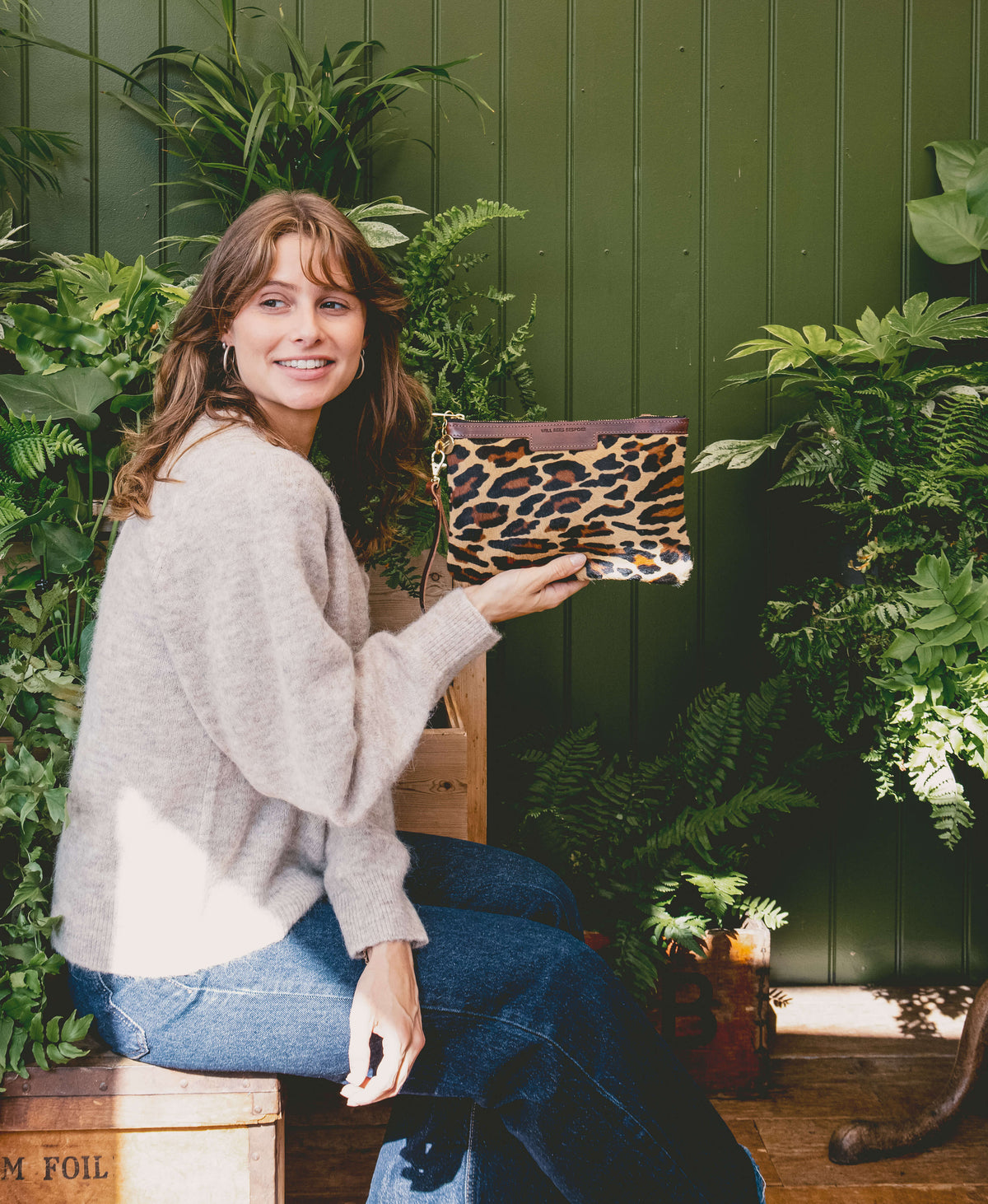 Diana 2 in 1 Clutch - Leopard Print - Brown Leather - Will Bees Bespoke