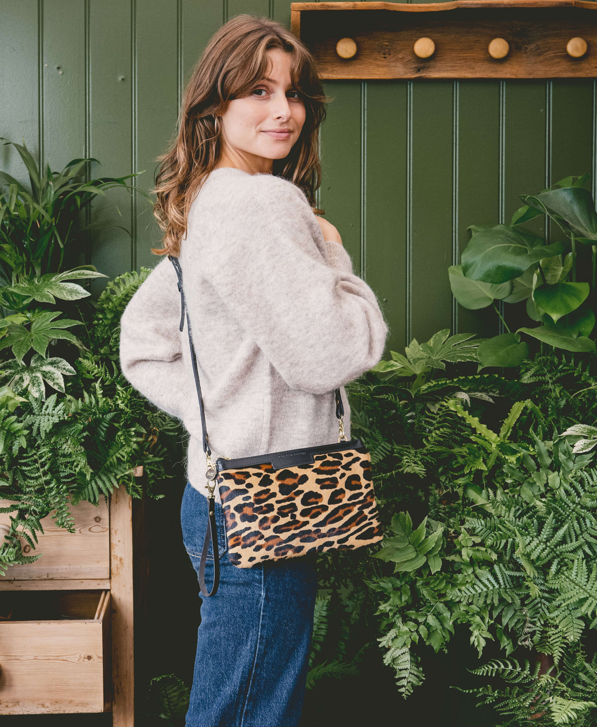 Diana 2 in 1 Clutch - Leopard Print - Black Leather - Will Bees Bespoke