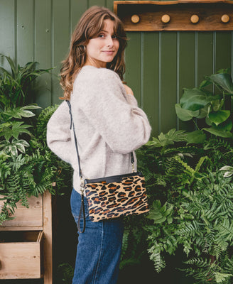 Diana 2 in 1 Clutch - Leopard Print - Black Leather - Will Bees Bespoke