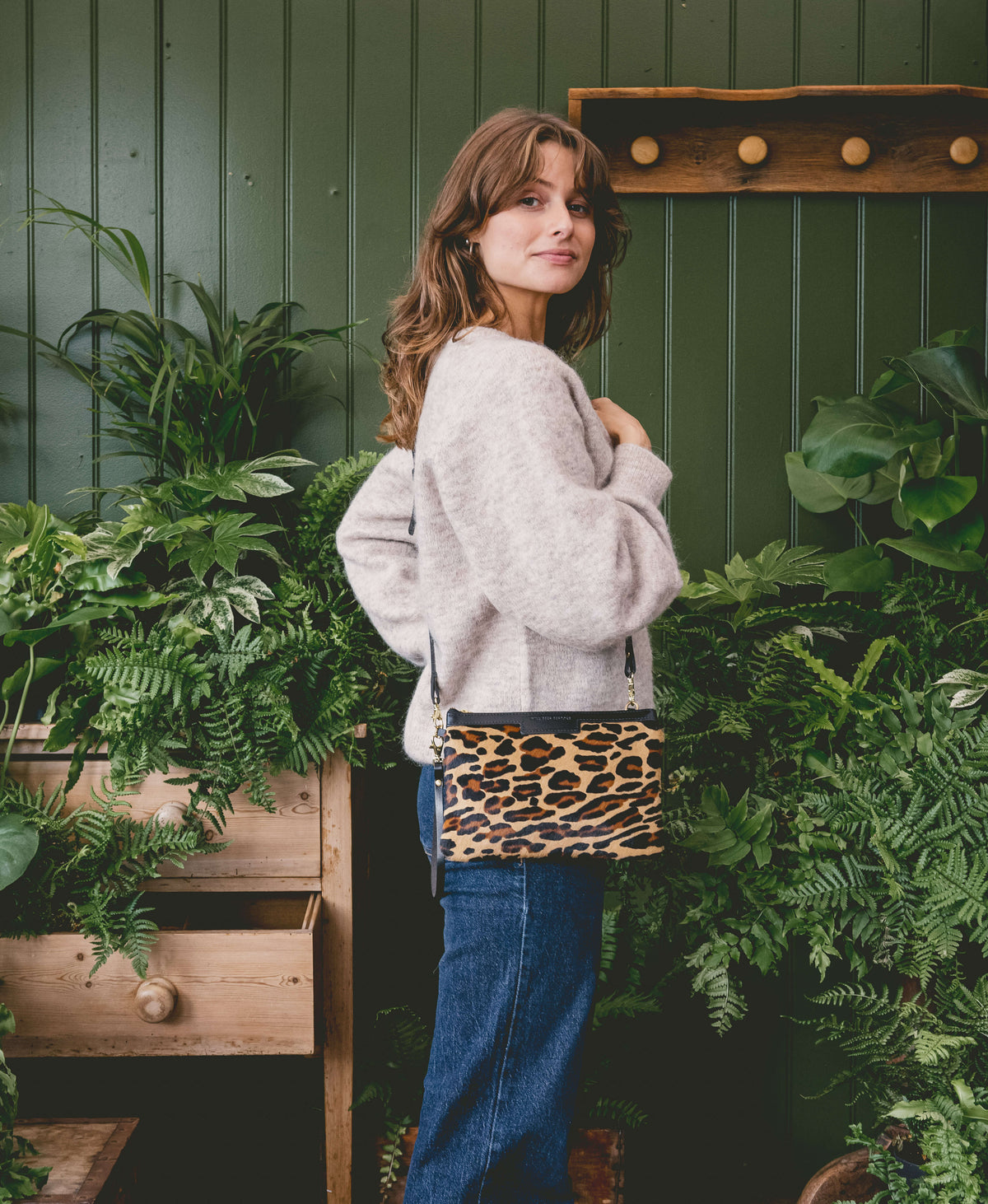 Diana 2 in 1 Clutch - Leopard Print - Black Leather - Will Bees Bespoke