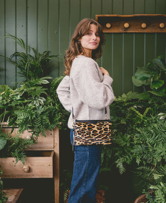 Diana 2 in 1 Clutch - Leopard Print - Black Leather - Will Bees Bespoke