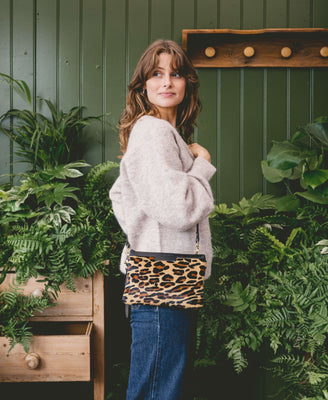 Diana 2 in 1 Clutch - Leopard Print - Black Leather - Will Bees Bespoke