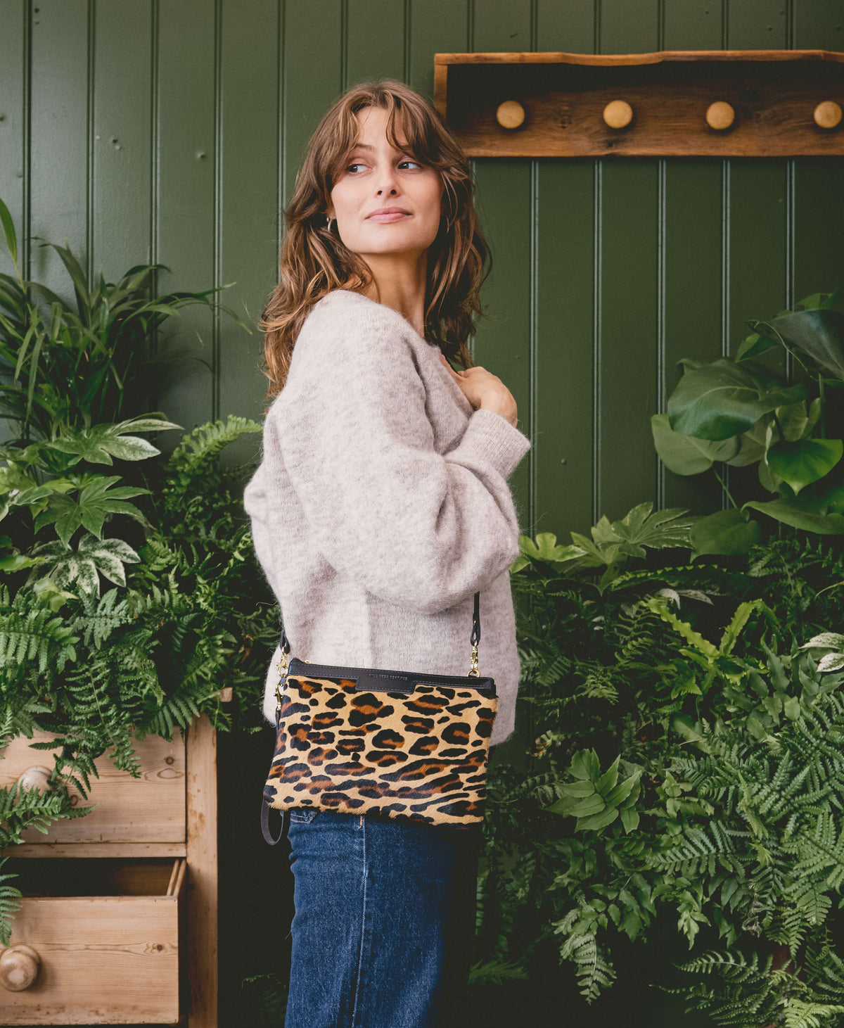 Diana 2 in 1 Clutch - Leopard Print - Black Leather - Will Bees Bespoke
