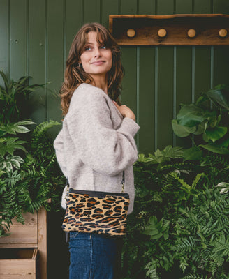 Diana 2 in 1 Clutch - Leopard Print - Black Leather - Will Bees Bespoke