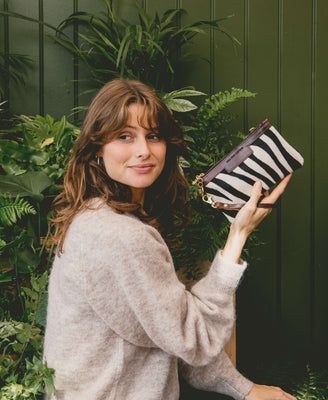 Mini Diana 2 in 1 Clutch - Zebra Print - Brown Leather - Will Bees Bespoke