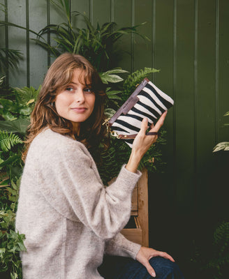 Mini Diana 2 in 1 Clutch - Zebra Print - Brown Leather - Will Bees Bespoke