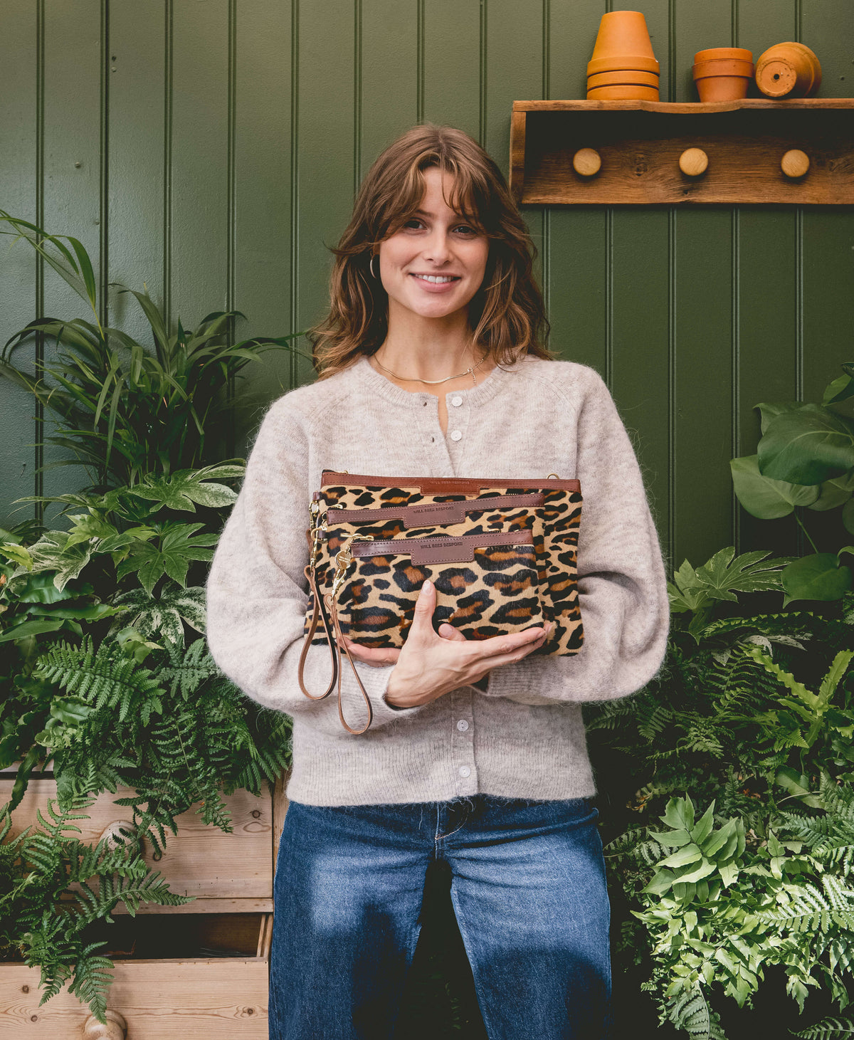 Diana 2 in 1 Clutch - Leopard Print - Brown Leather - Will Bees Bespoke