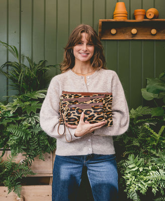 Diana 2 in 1 Clutch - Leopard Print - Brown Leather - Will Bees Bespoke