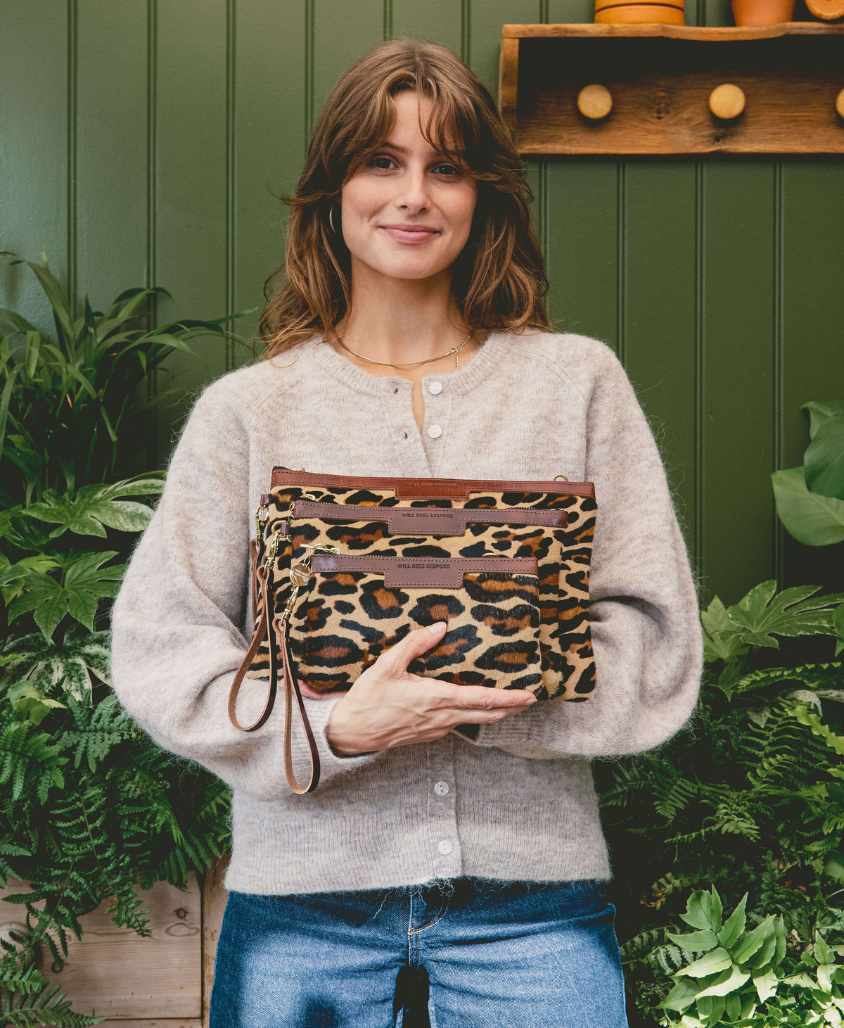 Diana 2 in 1 Clutch - Leopard Print - Brown Leather - Will Bees Bespoke