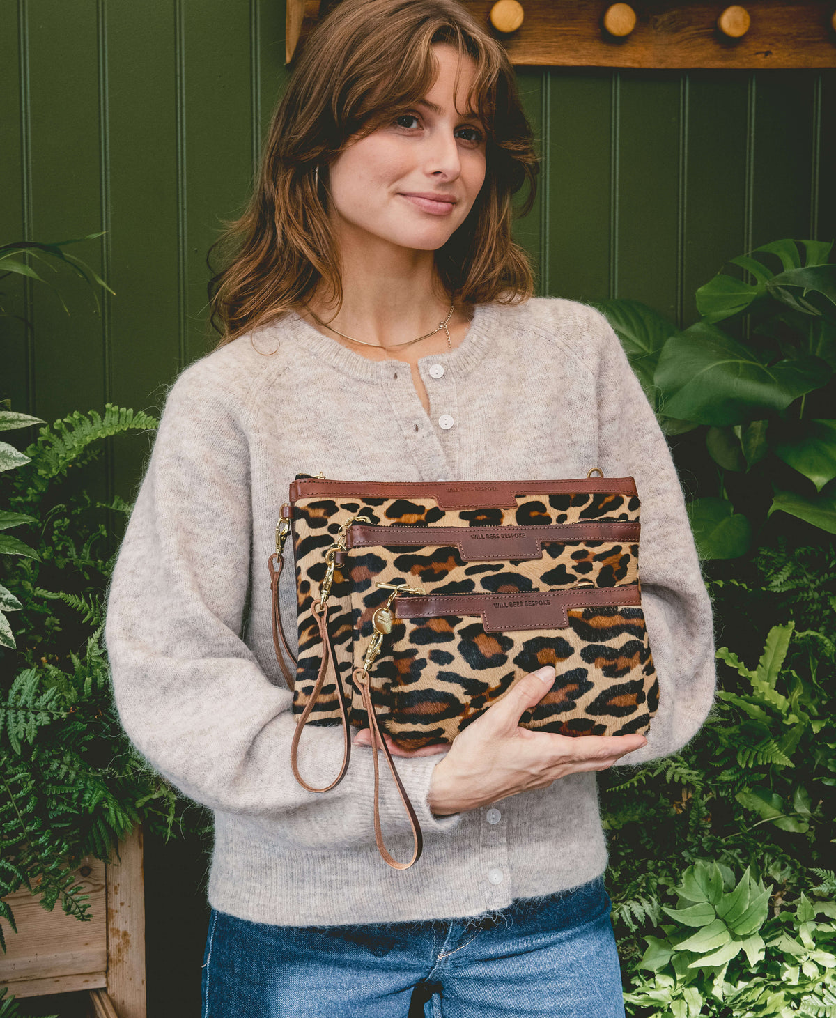 Diana 2 in 1 Clutch - Leopard Print - Brown Leather - Will Bees Bespoke