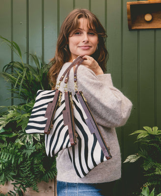 Oversized Diana 2 in 1 Clutch - Zebra Print - Brown Leather - Will Bees Bespoke