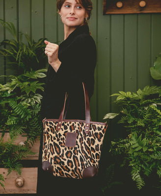 Small Tote - Leopard Print - Brown Leather - Will Bees Bespoke