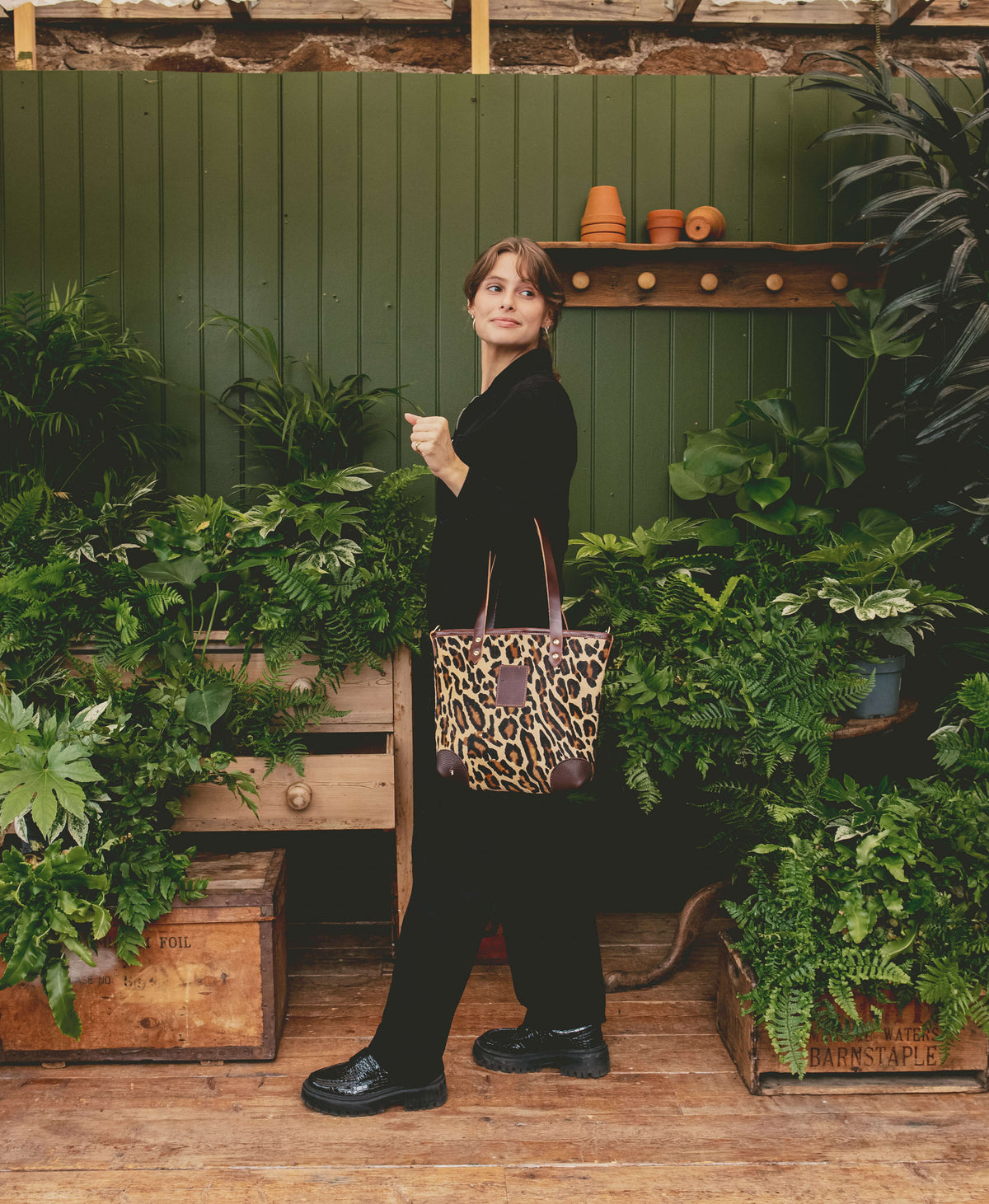 Small Tote - Leopard Print - Brown Leather - Will Bees Bespoke