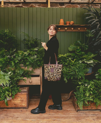 Small Tote - Leopard Print - Brown Leather - Will Bees Bespoke