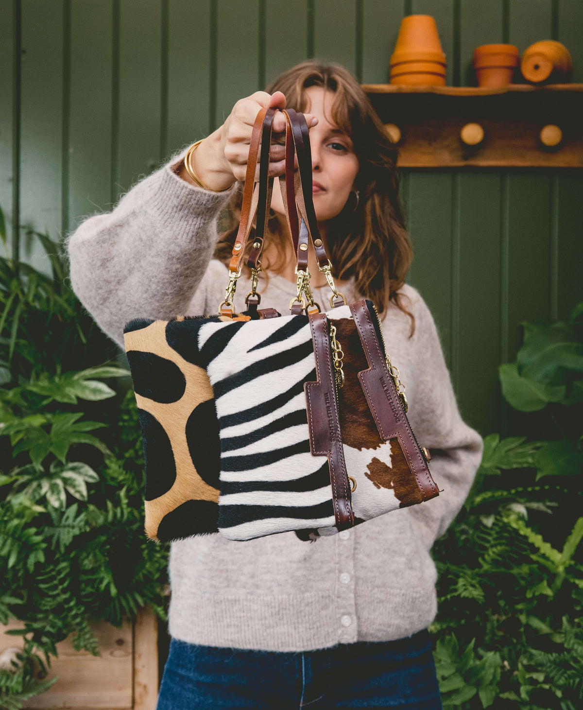 Mini Diana 2 in 1 Clutch - Zebra Print - Brown Leather - Will Bees Bespoke