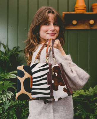 Mini Diana 2 in 1 Clutch - Zebra Print - Brown Leather - Will Bees Bespoke