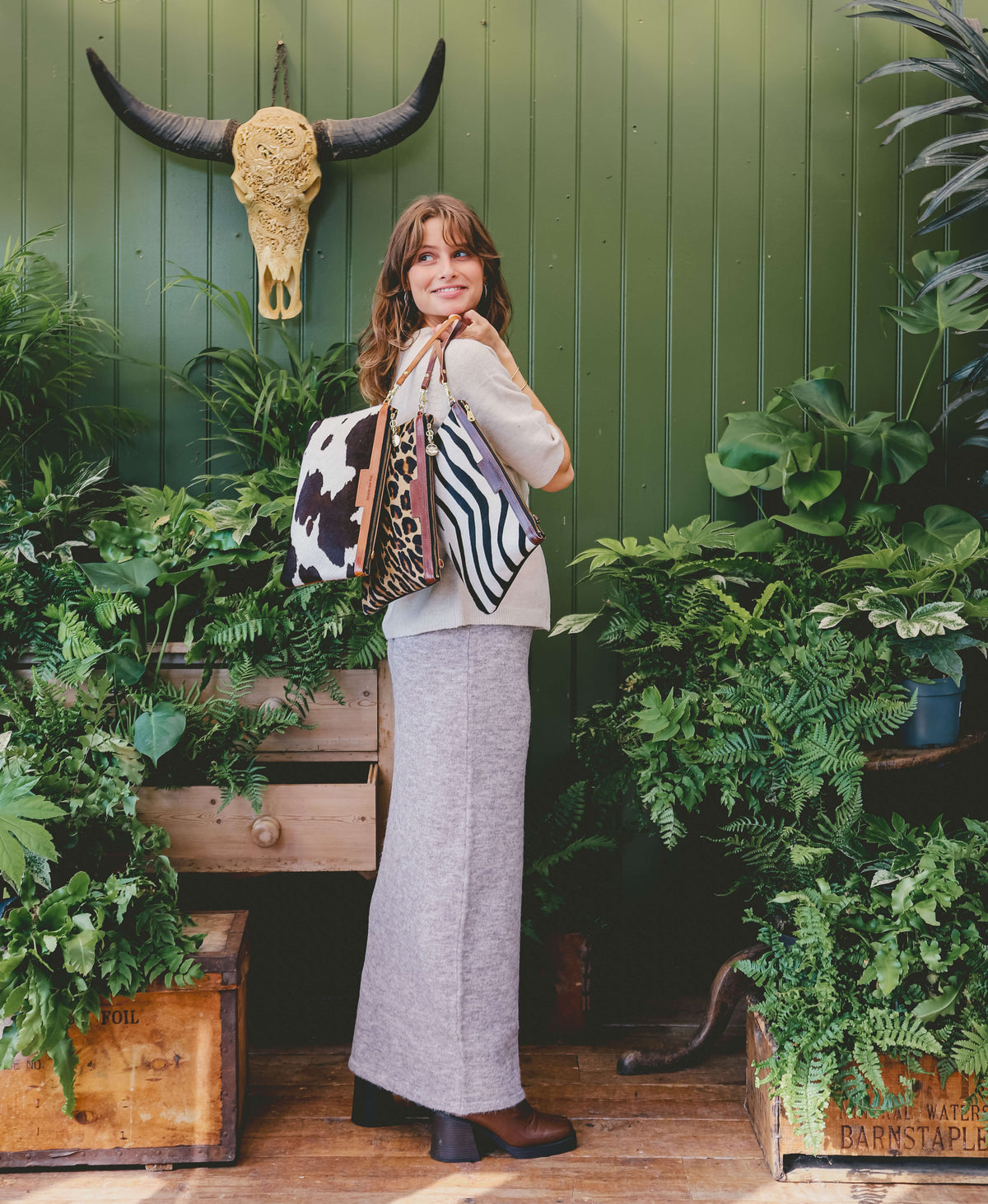 Oversized Diana 2 in 1 Clutch - Zebra Print - Brown Leather - Will Bees Bespoke