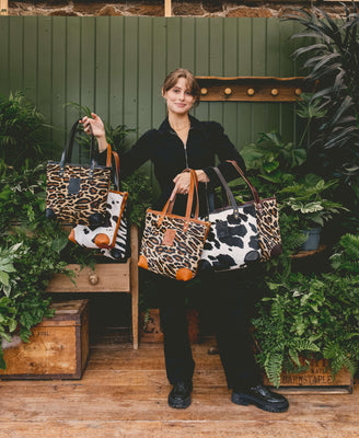 Small Tote - Leopard Print - Brown Leather - Will Bees Bespoke