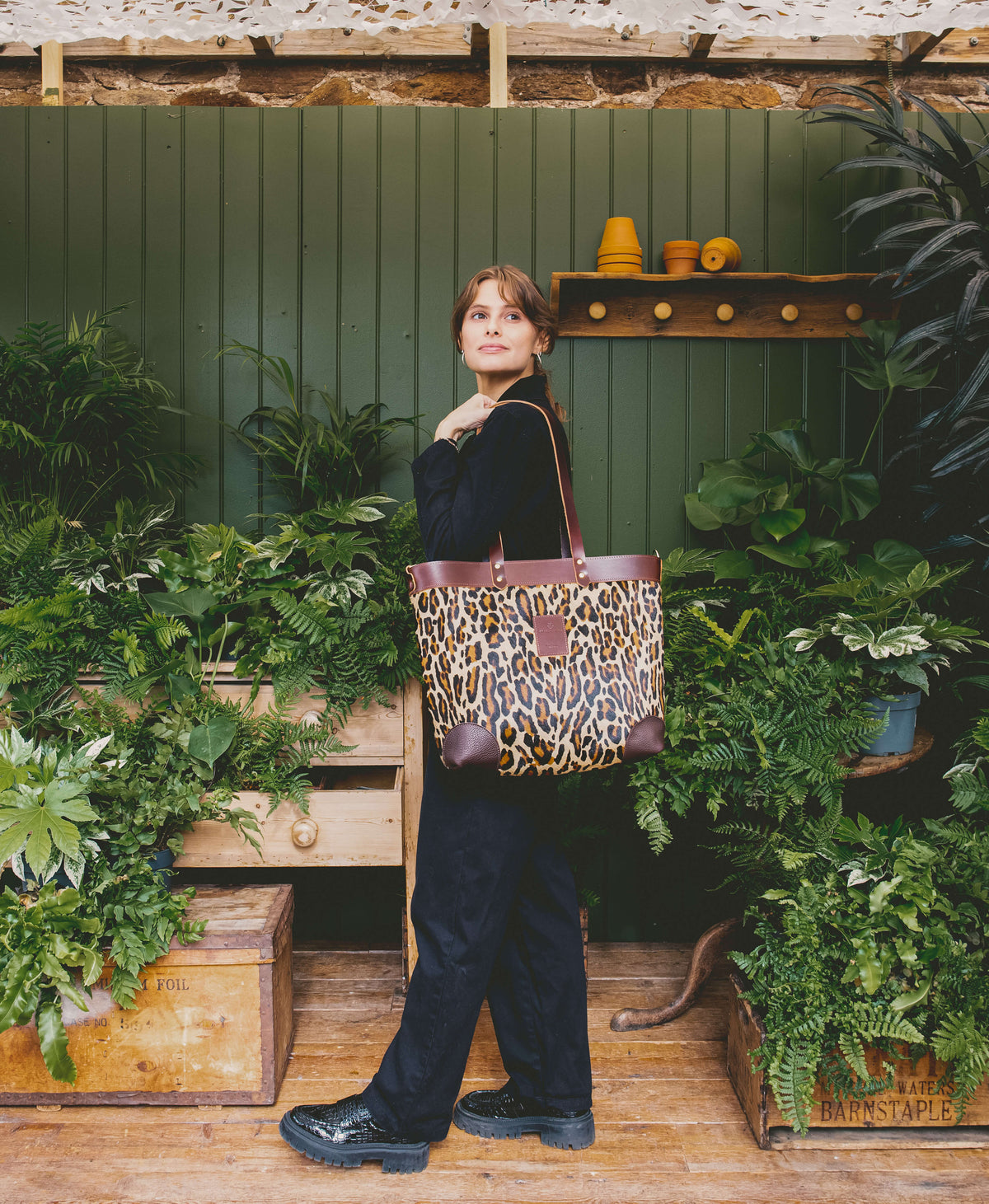 Large Tote - Leopard Print - Brown Leather - Will Bees Bespoke