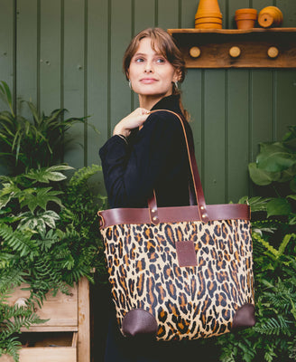 Large Tote - Leopard Print - Brown Leather - Will Bees Bespoke