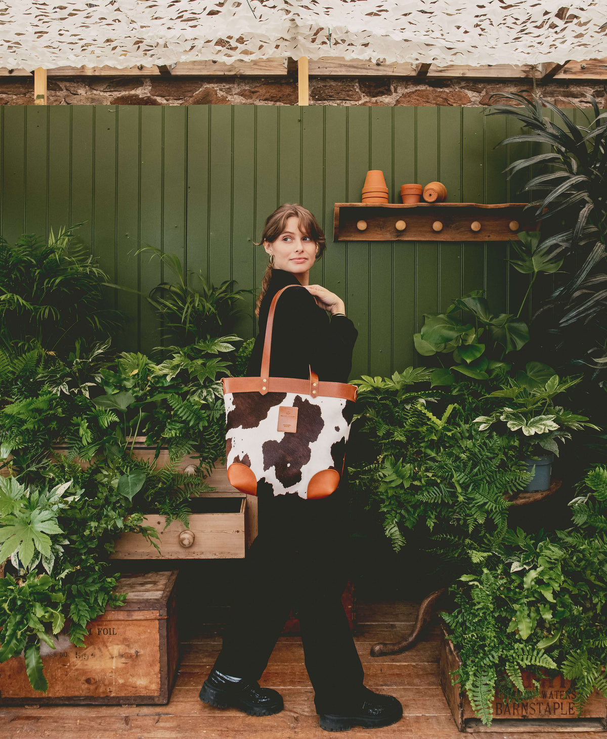 Medium Tote - Brown Cow Print - Tan Leather - Will Bees Bespoke
