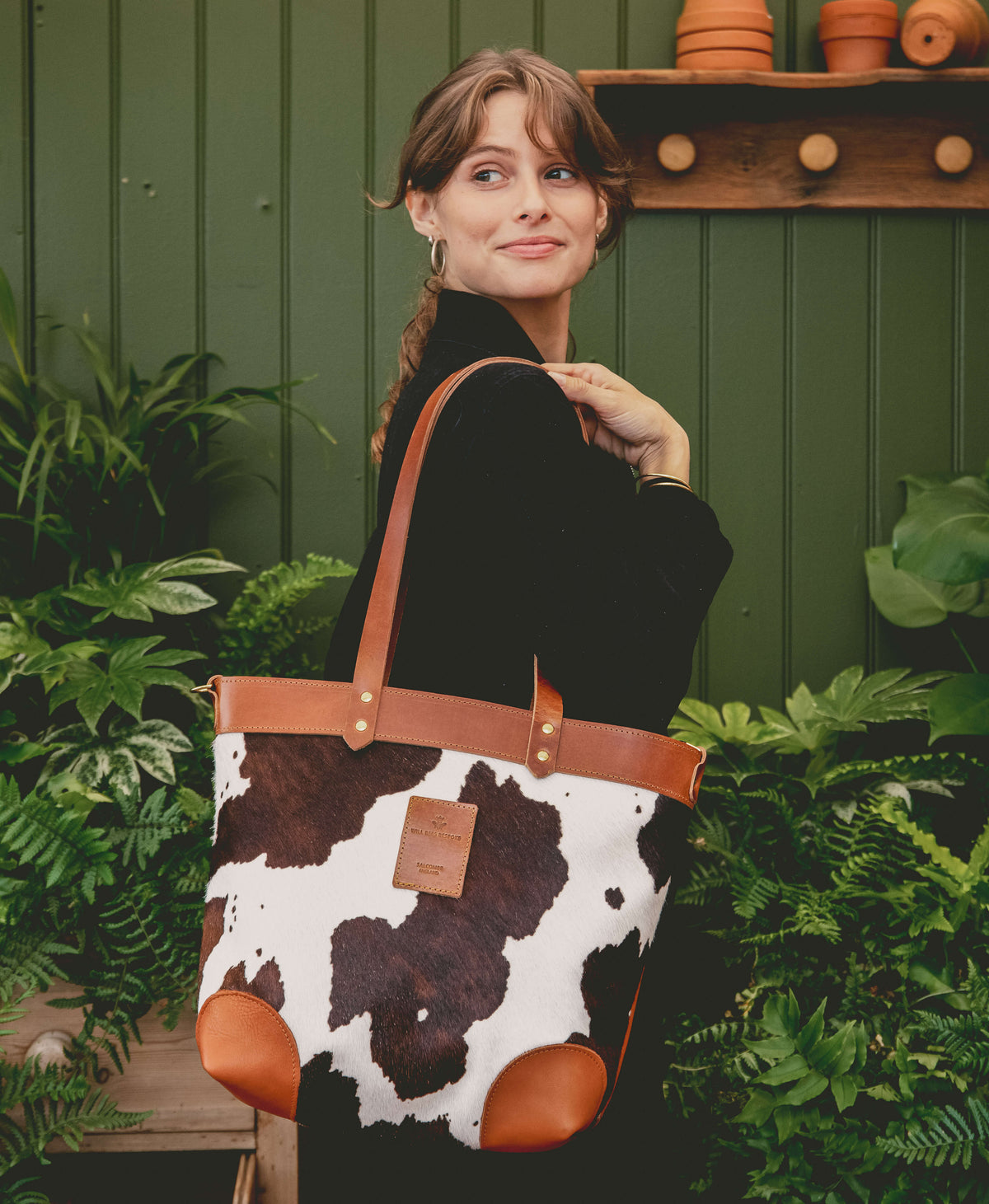 Medium Tote - Brown Cow Print - Tan Leather - Will Bees Bespoke