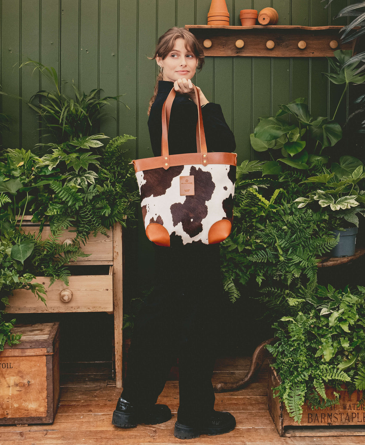 Medium Tote - Brown Cow Print - Tan Leather - Will Bees Bespoke