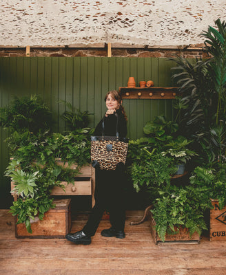 Medium Tote - Leopard Print - Black Leather - Will Bees Bespoke