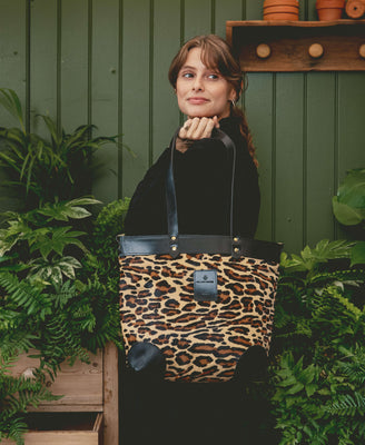 Medium Tote - Leopard Print - Black Leather - Will Bees Bespoke
