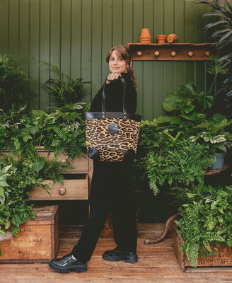 Medium Tote - Leopard Print - Black Leather - Will Bees Bespoke