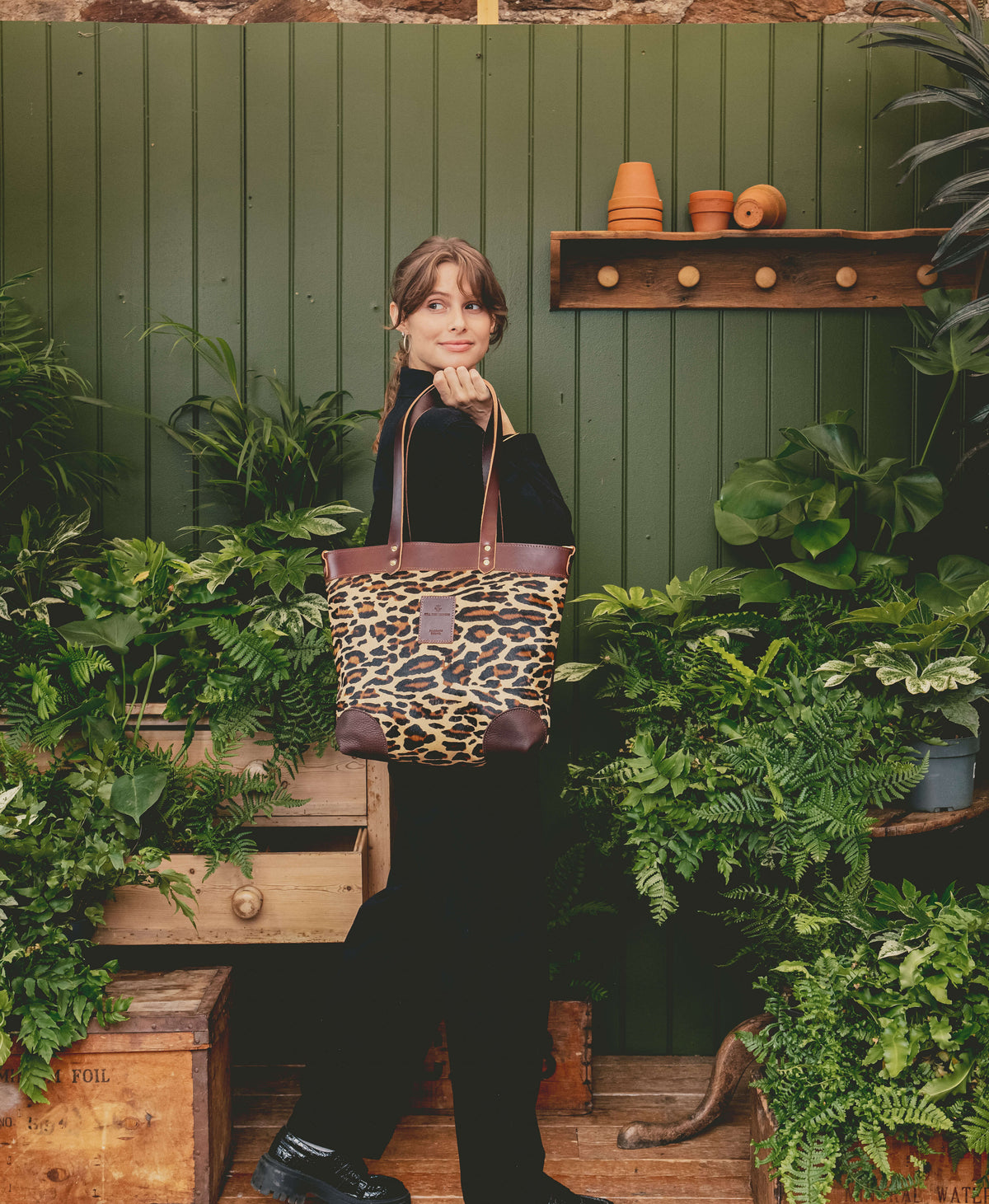 Medium Tote - Leopard Print - Brown Leather - Will Bees Bespoke