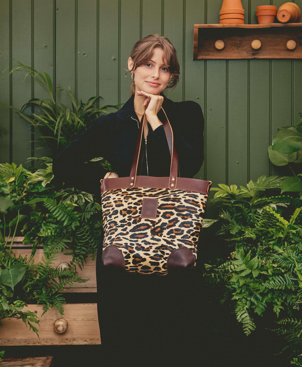 Medium Tote - Leopard Print - Brown Leather - Will Bees Bespoke