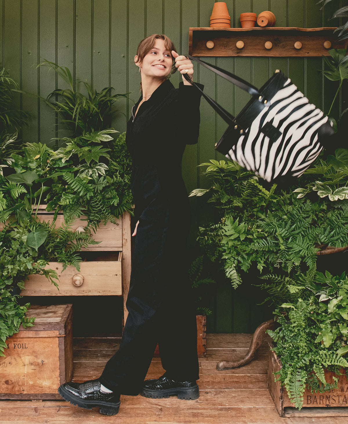 Medium Tote - Zebra - Black Leather - Will Bees Bespoke