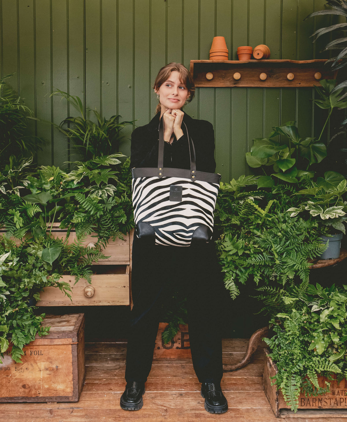 Medium Tote - Zebra - Black Leather - Will Bees Bespoke