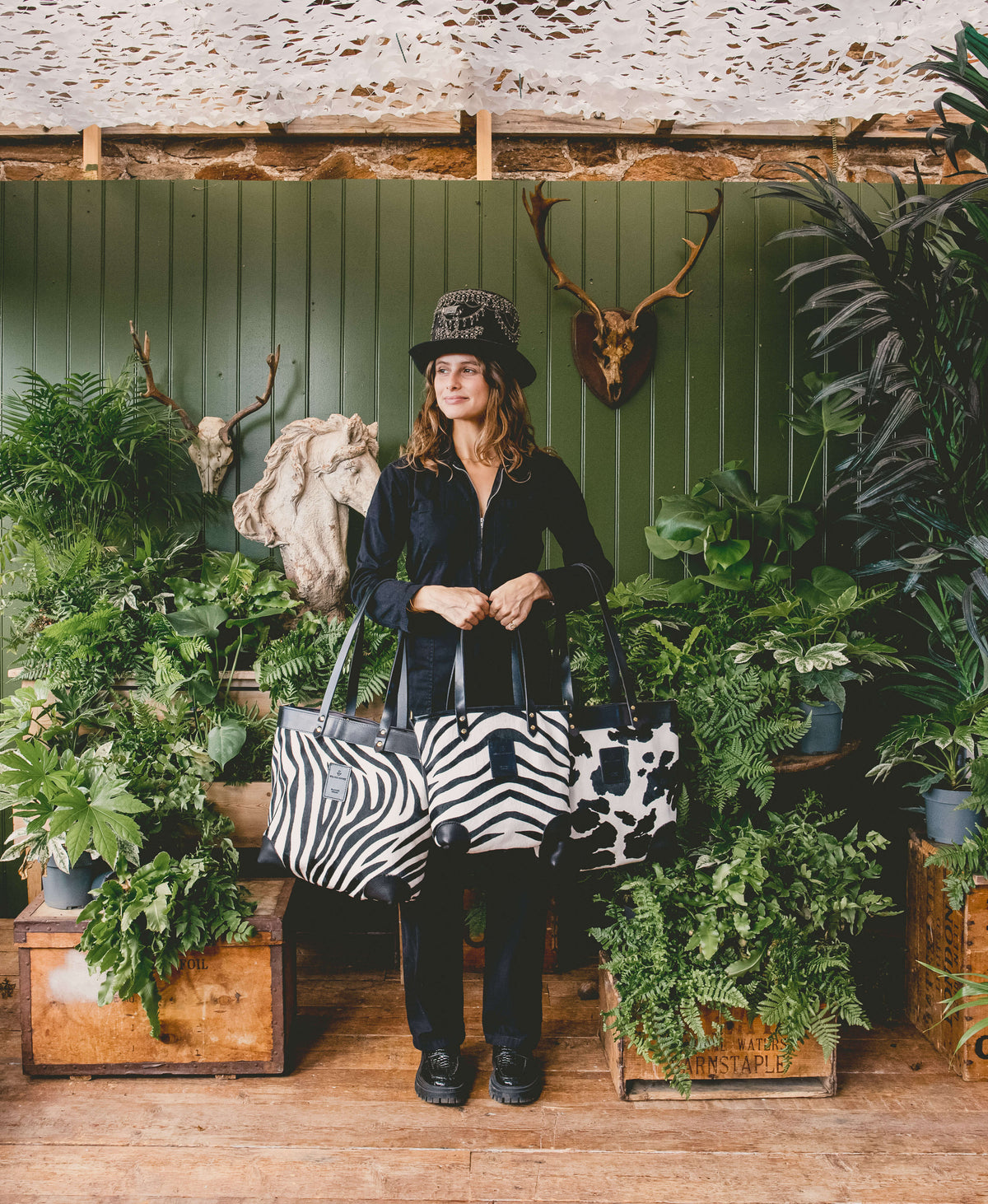Large Tote - Zebra - Black Leather - Will Bees Bespoke