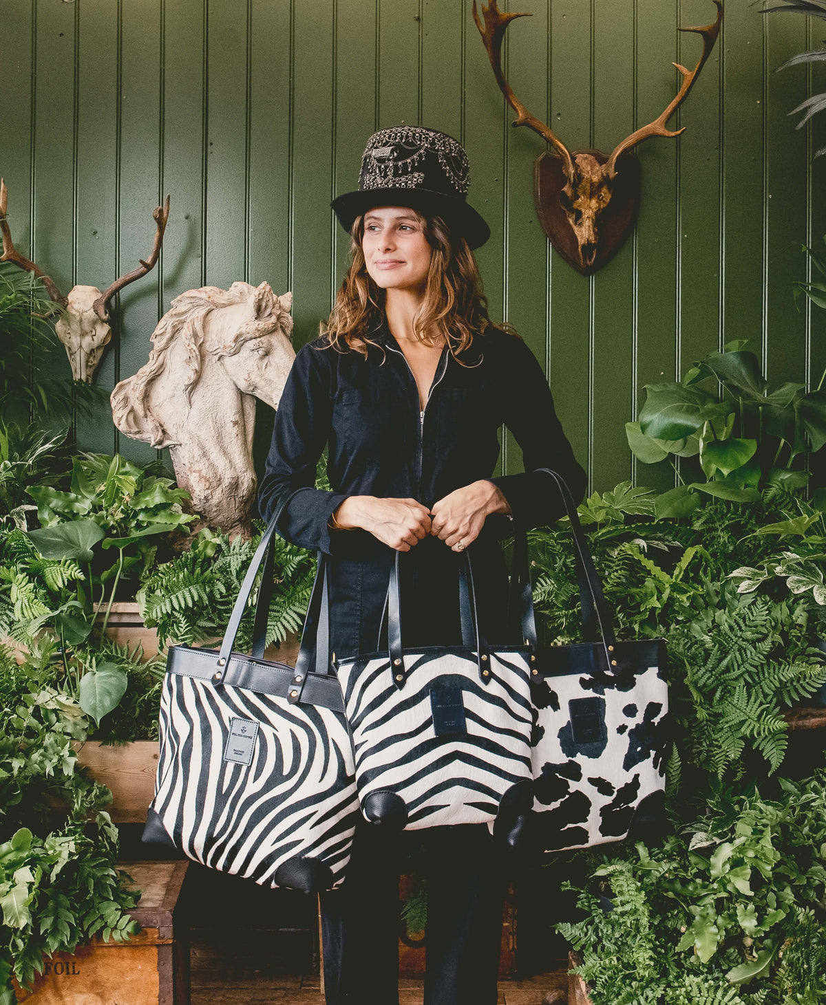 Large Tote - Zebra - Black Leather - Will Bees Bespoke