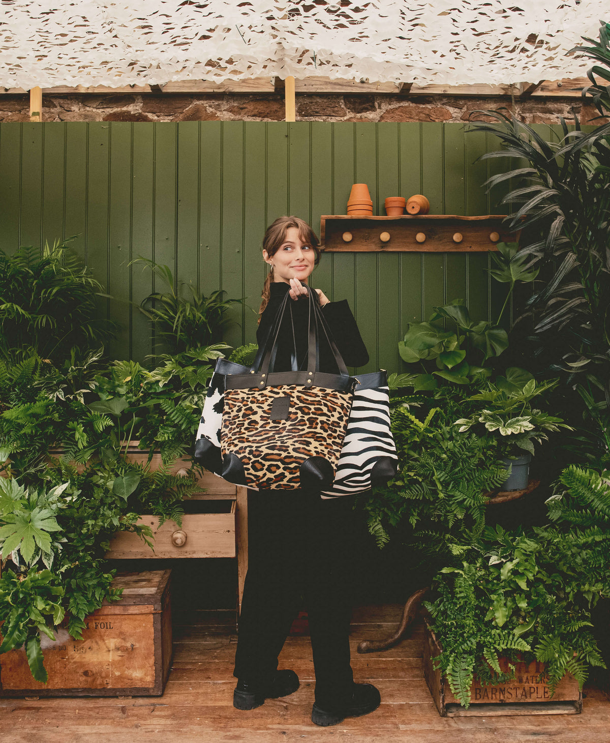 Medium Tote - Leopard Print - Black Leather - Will Bees Bespoke