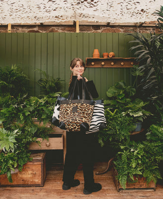 Medium Tote - Leopard Print - Black Leather - Will Bees Bespoke