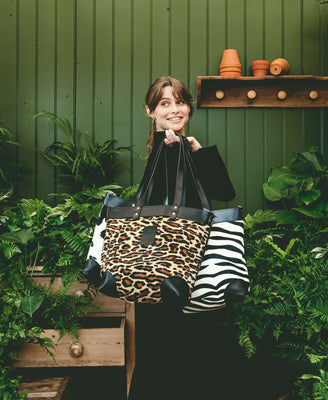 Medium Tote - Leopard Print - Black Leather - Will Bees Bespoke