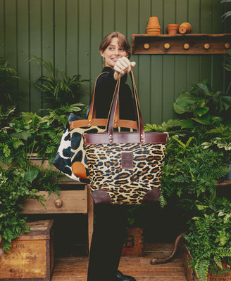 Medium Tote - Black Cow Print - Black Leather - Will Bees Bespoke
