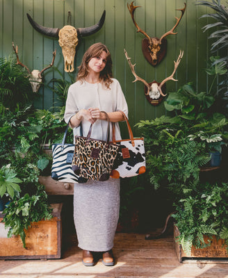 Small Tote - Leopard Print - Brown Leather - Will Bees Bespoke