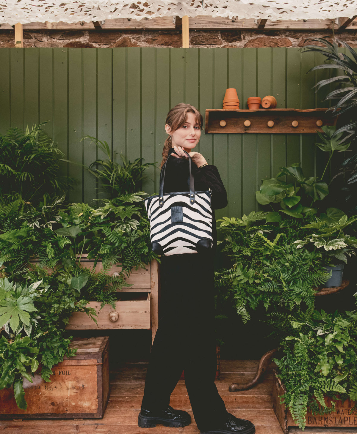 Small Tote - Zebra - Black Leather - Will Bees Bespoke