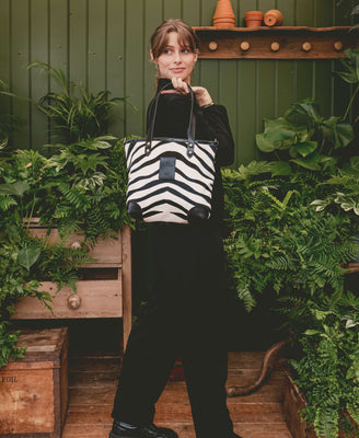 Small Tote - Zebra - Black Leather - Will Bees Bespoke