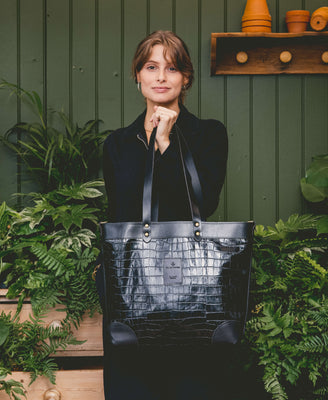 Large Tote - Black Croc - Black Leather - Will Bees Bespoke