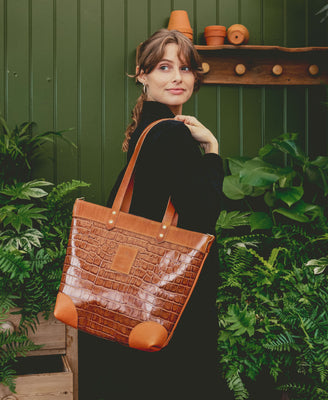 Medium Tote - Tan Croc - Will Bees Bespoke