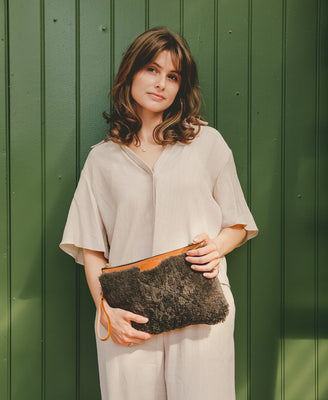 Oversized Diana 2 in 1 Clutch - Charcoal Sheepskin