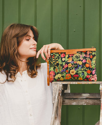 Oversized Diana 2 in 1 Clutch - Woven Meadow in Bramble - Will Bees Bespoke